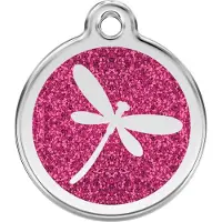 Red Dingo Dragonfly Hot Pink glitter hondenpenning medium/gemiddeld dia. 3 cm
