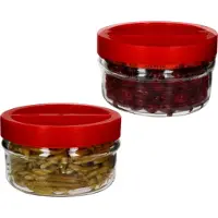 MamboCat Set van 2 voorraadpotten ORTES 1.5L met rood kunststof deksel - 17305322S