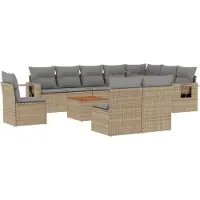 vidaXL 11-delige tuinmeubelset met sofa en kussens, beige, van polyrotan