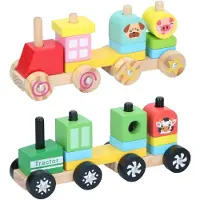 Marionette - Houten Trein Stapelbaar - 2 Verschillende Kleuren - 1 set