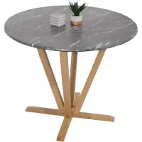 Mendler Bistrotafel MCW-M56, eettafel, massief hout HPL laminaat melamine Ø92cm, marmer/steen look, licht gekleurd frame