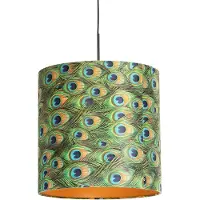 QAZQA Hanglamp met velours kap pauw met goud 40 cm - Combi