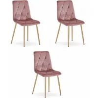 Leobert Set van 3 Eetkamerstoelen LIBRA Donkerroze – Houtlook Metalen Poten, Modern Velvet Bekleding, Ergonomisch Design, Max. 120 kg