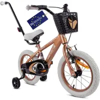 Sun baby Kinderfiets 14 inch voor jongens, met stuur, stabilisatorwielen, mandje, merk Verdant, model Rowan, kleur cappuccino