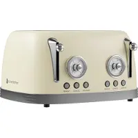 Kitchenbrothers Retro Broodrooster - Toaster - 6 Warmteniveaus - 4 Extra Brede Sleuven - 815W - Beige