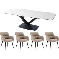 Vente-unique Set tafel MALATA + 4 stoelen HEKA - Wit marmereffect en beige