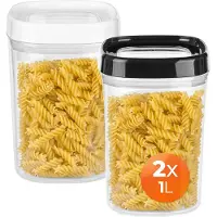 Kadax Voorraaddoos, transparante opbergdoos van kunststof, luchtdichte voorraaddoos met deksel, voor meel, muesli, suiker en pasta (set van 2: 1000 ml, wit en zwart)