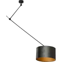 QAZQA Hanglamp zwart met groene velvet kap 35cm - Blitz