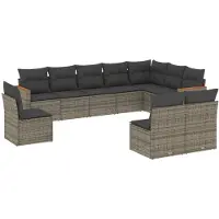 vidaXL 10-delige loungeset voor de tuin met kussens, grijs, polyrotan