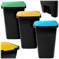 Kadax pedaalemmer 45 liter, afvalemmer met pedaal en deksel, afvalemmer voor afvalscheiding (zwart-groen + zwart-geel + zwart-blauw)