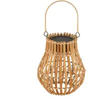 LINDBY LED terraslamp Amaria, bamboe, Ø 18 cm dimbaar, hout licht, Bamboe, Landelijk