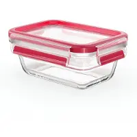 EMSA "Clip & Close" vershoudbox, glas, 450 ml, rechthoekig, transparant / rood