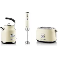 WESTINGHOUSE Retro ontbijtset, broodrooster met 2 sleuven, elektrische waterkoker, staafmixer, Keukenmachine, Wit
