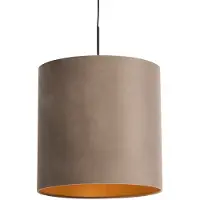 QAZQA Hanglamp met velours kap taupe met goud 40 cm - Combi