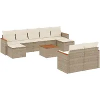 vidaXL 10-delige Loungeset met kussens poly rattan beige