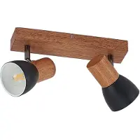 LINDBY Tonja plafond-spot met hout, 2-lamps Tonja, dimbaar, hout licht, Woon-/ Eetkamer, metaal, Modern, buitenspot