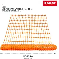 Floordirekt Afzetting Chester - Barrierehek - Oranje - 1 x 30 m - Kippengaas, Veiligheidsnet, Waarschuwingsnet - 100g/m² Materiaaldikte - Robuust & Herbruikbaar voor Tuin, Bouwplaats, Weide of Camping