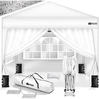 Tillvex Paviljoen, 3 x 3 m, waterdicht, pop-upvouwtent, in hoogte verstelbaar, tuintent, uv-bescherming 50+, partytent met tas (wit, met 4 zijpanelen)