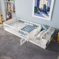 OKWISH Opbergkast B80/H105/T35 cm van spaanplaat en massief hout, met deuren en planken, licht eiken
