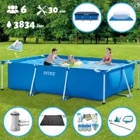 OEM Zwembad - Opzetzwembad - Rechthoekig - 300 x 200 x 75 cm - Blauw - Inclusief Pomp - Verwarmingsmat - Chloorpakket - Onderzeil - Afdekzeil - Schoonmaaktset