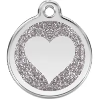 Red Dingo Heart Silver glitter hondenpenning large/groot dia. 3,8 cm