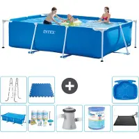 Intex Rechthoekig Frame Zwembad - 300 x 200 x 75 cm - Blauw - Inclusief Solarzeil - Onderhoudspakket - Zwembadfilterpomp - Filter - Solar Mat - Ladder - Voetenbad - Vloertegels - 9-delig