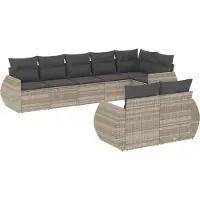 vidaXL 8-delige Loungeset met kussens poly rattan lichtgrijs