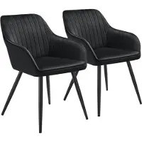 TecTake - Fluwelen stoel met gestikt patroon - Set van 2 - Eetkamerstoel in fluweelstof - Moderne fauteuil - Woonkamer, eetkamer, lounge of kaptafelstoel - Div. kleuren - Zwart/zwart