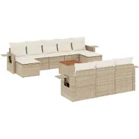 vidaXL 11-delige Tuinset met kussens poly rattan beige