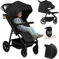 Lionelo Buggy MIRA, geschikt tot 22 kg, wielen met 360° draaibaarheid, UPF50+ filter, waterdichte XXL-zonnekap, zwart