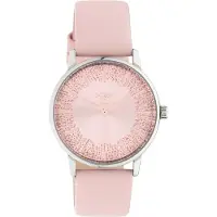 Oozoo Timepieces - zilverkleurige horloge met roze leren band - C10932 - Ø35