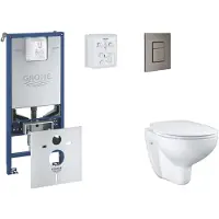 GROHE Rapid SLX - Set voorwandinstallatie, toilet, SoftClose zitting en Skate Cosmopolitan knop, geborsteld Hard Graphite SANI11BB5102
