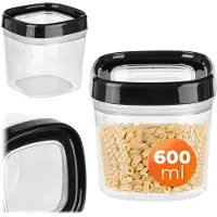 Kadax Voorraaddoos, transparante opbergdoos van kunststof, luchtdichte voorraaddoos met deksel, voor meel, muesli, suiker en pasta (600 ml, zwart)