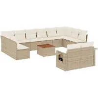 vidaXL 13-delige Loungeset met kussens poly rattan beige