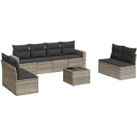 vidaXL 9-delige Loungeset met kussens poly rattan lichtgrijs