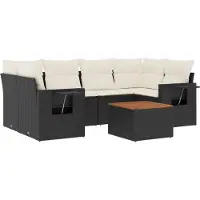 vidaXL 7-delige Loungeset met kussens poly rattan zwart