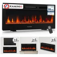KAMINIO Elektrische haard MARLON - Elektrische 3-in-1 haard met verwarming, 3D-vlameffect, 12 vlamkleuren, afstandsbediening - 42 inch