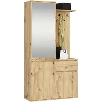 Akord Hal set met spiegel ENTRO / Halmeubel met 3 Deuren en 1 Lade / Hal Kast / Kapstok en Schoenenkast / Artisan Eik / 95 x 183 x 35 cm