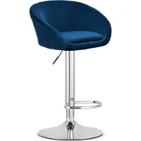 Leobert Barkruk - - East - Marineblauw fluweel / Verchroomd onderstel - 53 x 46 x 81-103 cm
