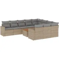 vidaXL 11-delige Tuinset met kussens poly rattan beige