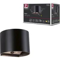 Paulmann Nyora LED buiten wandlamp op accu, zwart, 14 cm, sensor, IP44, zwart, Badkamer, Aluminium, Modern, Wandlamp buiten