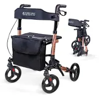 Mobiclinic Trajano - Rollator - Lichtgewicht en opvouwbaar - Tot 136 kg - 4 wielen - Looprek met wielen - Met zitje en tas - Wandelstok houder - Aluminium - Verstelbaar - Roségoud