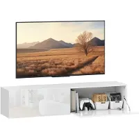 HOMCOM -TV-meubel-140x33x29,8cm-Panneaux de particule-Blanc