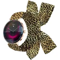 Forever smartwatch voor modieuze vrouwen, met Bluetooth en AMOLED-display. U kunt direct via de horloge telefoongesprekken voeren. Model SB-370 Lucca, rosé goudkleurig, met armband in luipaardprint