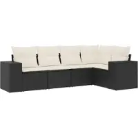 vidaXL 5-delige Loungeset met kussens poly rattan zwart