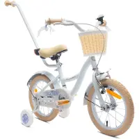 Sun baby Flower Bike Fiets voor een meisje van 3 tot 5 jaar, 14 inch Baby blue, met fietsbel, zijwieltjes, duwstang en stuurmandje