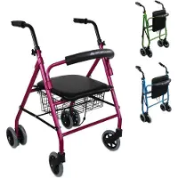 Mobiclinic Prado - Rollator - Looprek met 4 wielen - Stoel en Rugleuning - Opvouwbare en Verstelbare in Hoogte - Lichtgewicht - Aluminium - Zitting en mandje - Drukremmen - Roze