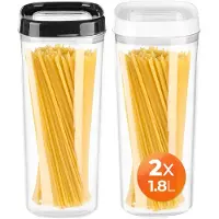 Kadax Voorraaddoos, transparante opbergdoos van kunststof, luchtdichte voorraaddoos met deksel, voorraaddozen voor meel, muesli, suiker en pasta (set van 2: 1800 ml, wit en zwart)
