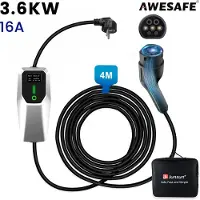 AWESAFE Laadkabel Auto - Mobiele Thuislader EV-Lader Type 2 - Geschikt Voor Elektrische Auto - 3.5 kW - Waterdicht - 4M - 6A/8A/10A/13A/16A Schakelbaar - Met handtas - Wit