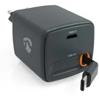 Nedis WCHARC65WBK compacte 65W GaN USB‑C wandlader met intrekbare kabel